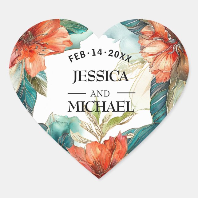 💗 Wedding Hibiscus Serenade Paradise Heart Sticker (Front)