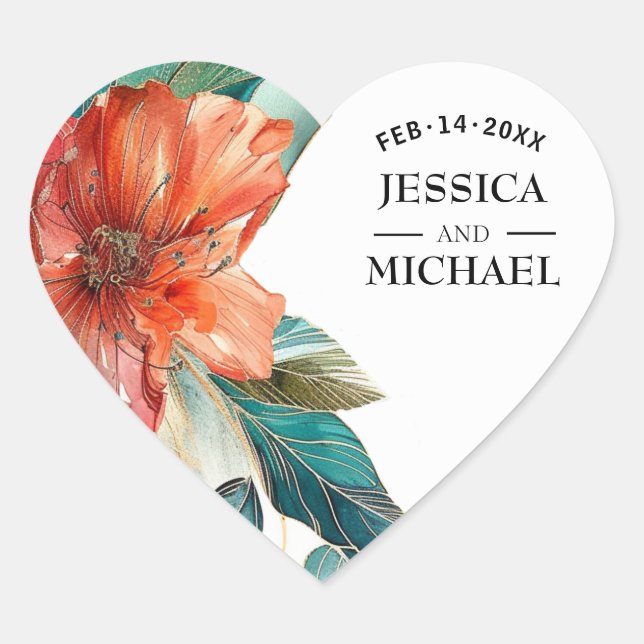 ❤️ Wedding Hibiscus Serenade Paradise Heart Sticker (Front)