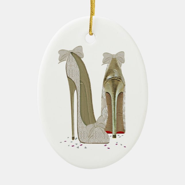 Wedding High Heels Art Ceramic Tree Decoration (Front)