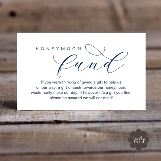 Wedding Honeymoon Fund, A Note on Gifts Enclosure Card (Wedding Honeymoon Fund, A Note on Gifts, Wish, Cash, Modern Minimal Enclosure Card in Navy Blue)