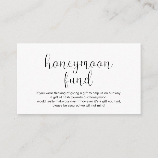 Wedding Honeymoon fund, Minimal, Black font, Enclosure Card (Front)