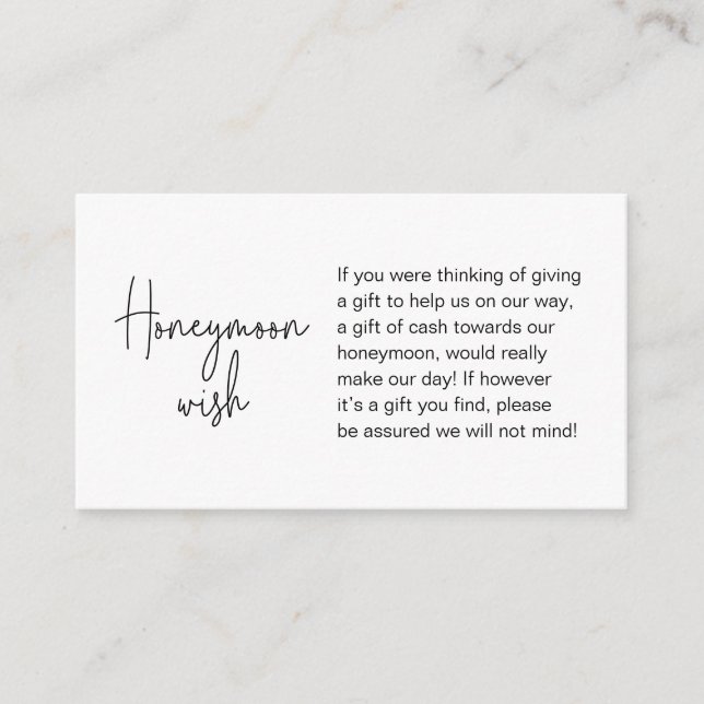 Wedding Honeymoon Fund, Modern Handwritten Script Enclosure Card (Front)