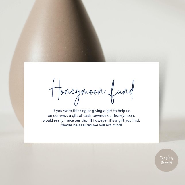 Wedding Honeymoon Fund, Modern Handwritten Script Enclosure Card (Wedding Honeymoon Fund, Modern Romance Handwritten Script Enclosure Card, in Navy Blue)