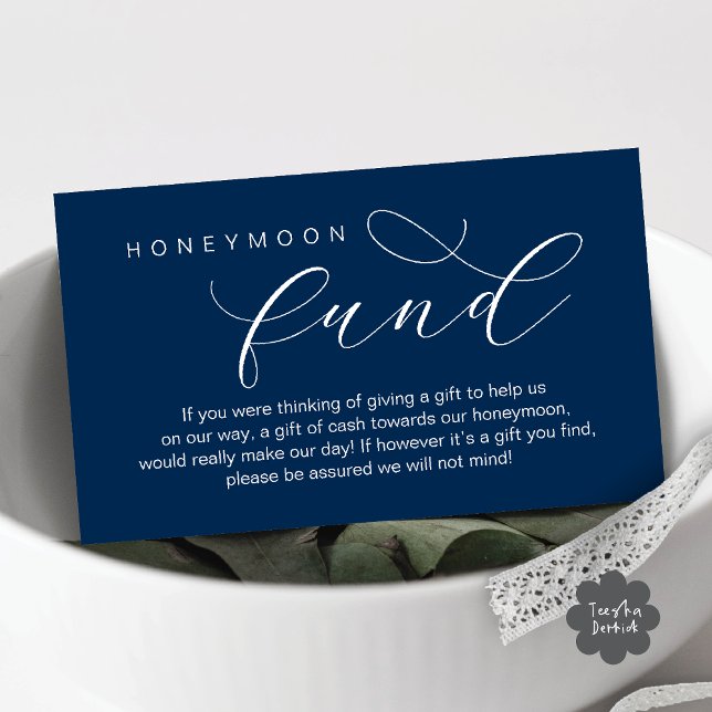 Wedding Honeymoon Fund, Wish, Modern minimal Enclosure Card (Wedding Honeymoon Fund, Wish, Cash, Modern romantic minimalist Enclosure Card in Navy Blue)