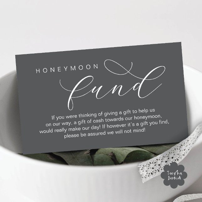 Wedding Honeymoon Fund, Wish, Modern minimal Enclosure Card (Wedding Honeymoon Fund, Wish, Cash, Modern romantic minimalist Enclosure Card in Dark Grey)