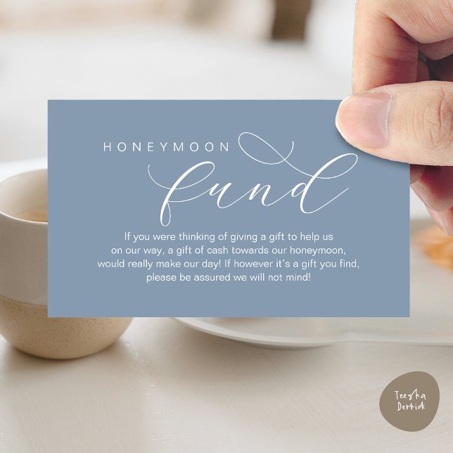 Wedding Honeymoon Fund, Wish, Modern minimalist Enclosure Card (Wedding Honeymoon Fund, Wish, Modern minimalist Script Enclosure Card, Dusty Blue)
