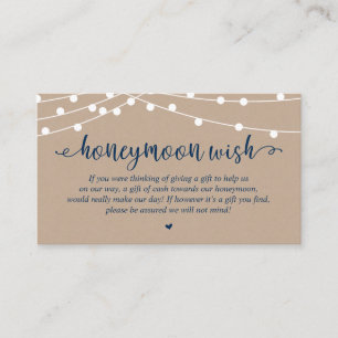 Wedding Honeymoon Fund Wish, Rustic String Lights Enclosure Card