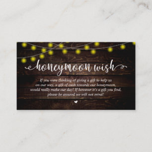 Wedding Honeymoon Fund Wish, Rustic String Lights Enclosure Card