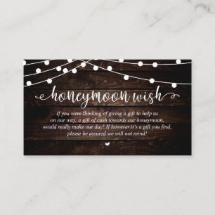 Wedding Honeymoon Fund Wish, Rustic String Lights Enclosure Card