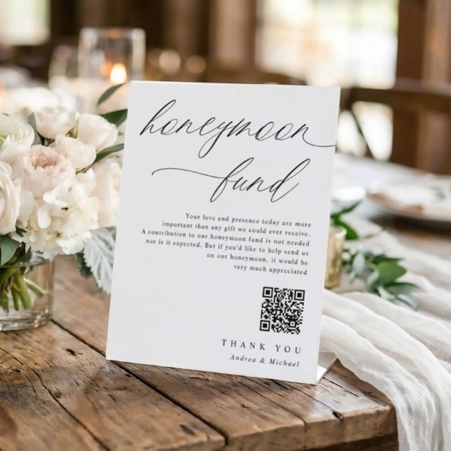 Wedding Honeymoon Fund Wishing Well Modern Sign (Honeymoon fund wedding sign with QR code)