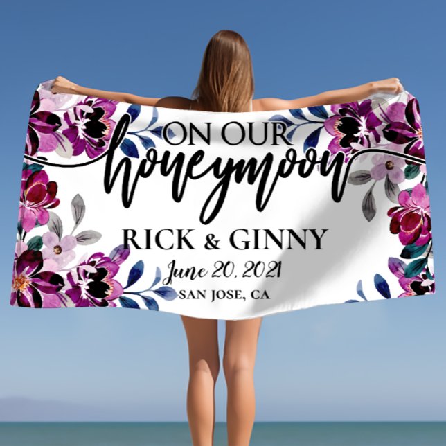 Wedding Honeymoon Gifts - Personalised Floral  Beach Towel (Wedding Honeymoon Gifts - Personalized Floral Beach Towel)