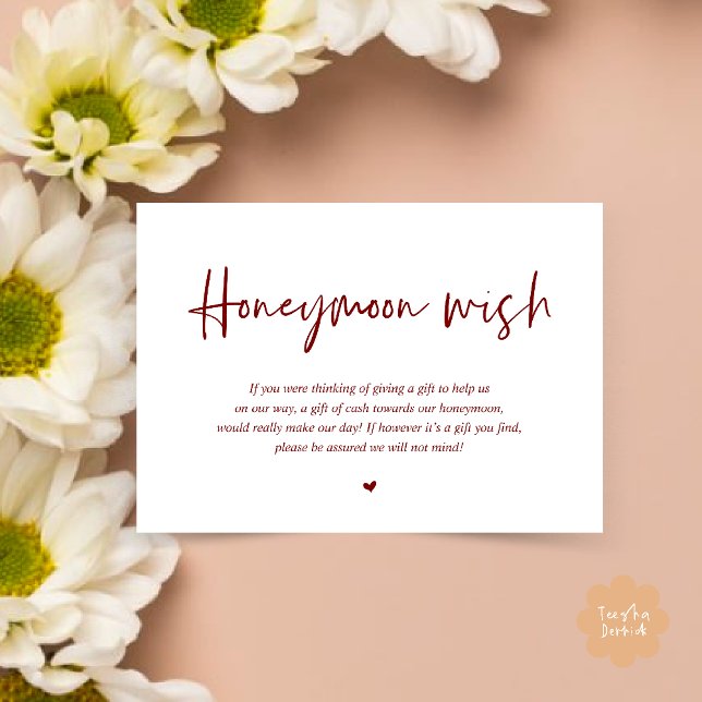 Wedding Honeymoon Wish Fund Cash Enclosure Card (Wedding Honeymoon Wish Fund Cash Enclosure Card in Burgundy Wine Red)