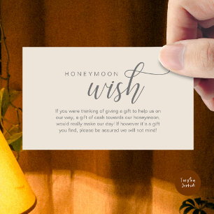 Wedding Honeymoon Wish, Fund, Cash, Modern Classy Enclosure Card