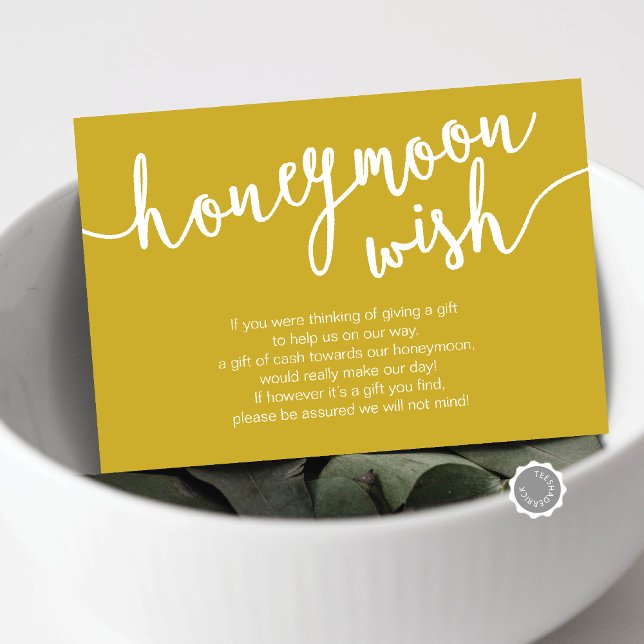 Wedding Honeymoon Wish Fund, Yellow Gold Enclosure Card (Wedding Honeymoon Wish or Honeymoon Fund Enclosure Card, in Yellow Mustard Gold themed)