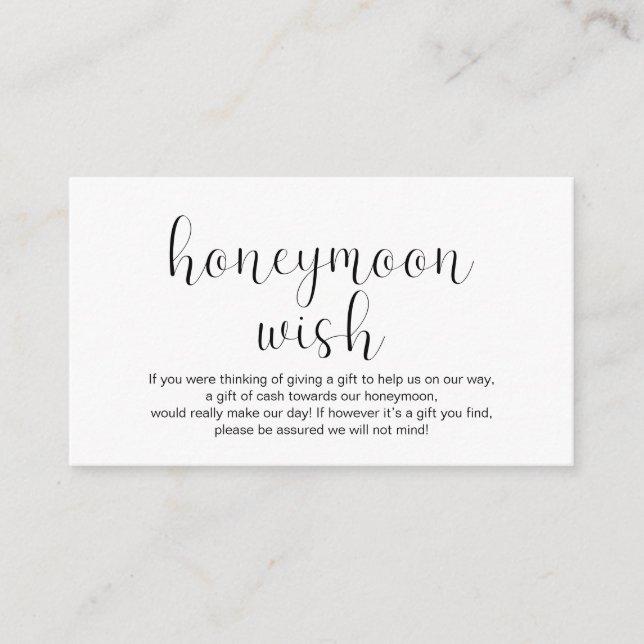 Wedding Honeymoon wish, Minimal, Black font, Enclosure Card (Front)