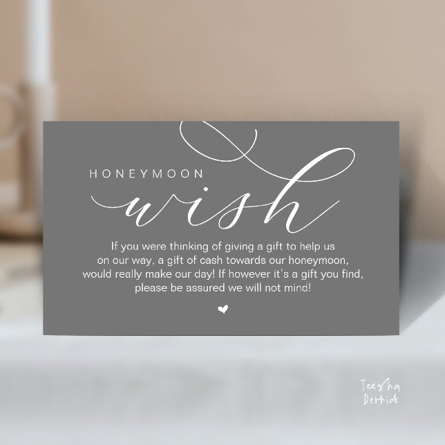 Wedding Honeymoon Wish, Modern elegance minimal Enclosure Card (Wedding Honeymoon Wish, Cash, Modern elegance minimal Enclosure Card cute heart in Dark Grey)