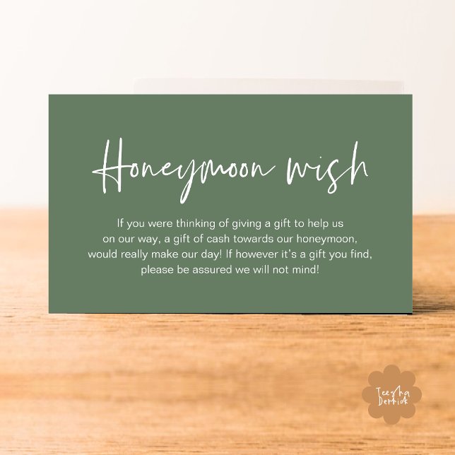 Wedding Honeymoon Wish, Wedding Gifts in Fund Cash Enclosure Card (Wedding Honeymoon Fund, Cash Wish Modern Handwritten Script Enclosure Card Sage Green)