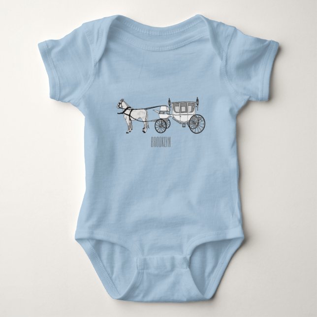 Wedding horse & carriage cartoon illustration baby bodysuit (Front)