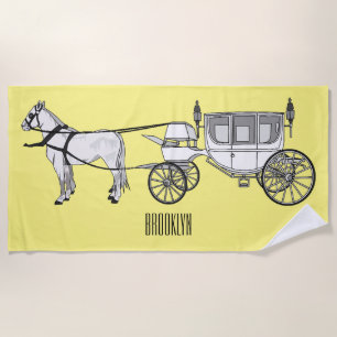 Wedding horse & carriage cartoon illustration beach towel