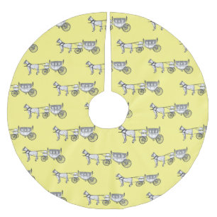 Wedding horse & carriage cartoon illustration brushed polyester tree skirt