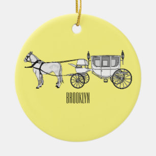 Wedding horse & carriage cartoon illustration ceramic tree decoration