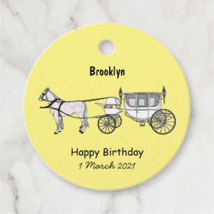 Wedding horse & carriage cartoon illustration favour tags