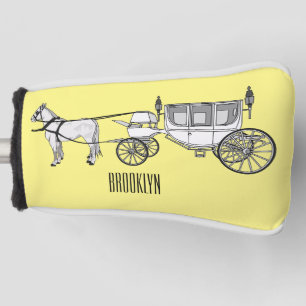 Wedding horse & carriage cartoon illustration golf head cover