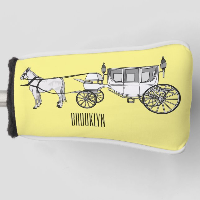 Wedding horse & carriage cartoon illustration golf head cover (Front)