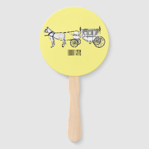 Wedding horse & carriage cartoon illustration hand fan