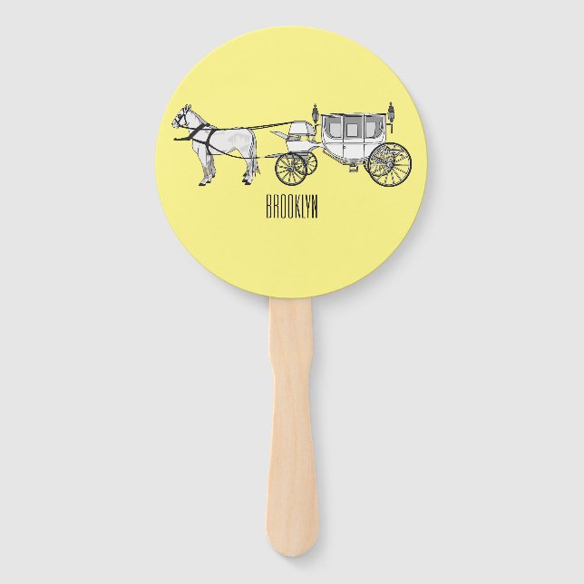 Wedding horse & carriage cartoon illustration hand fan (Front)
