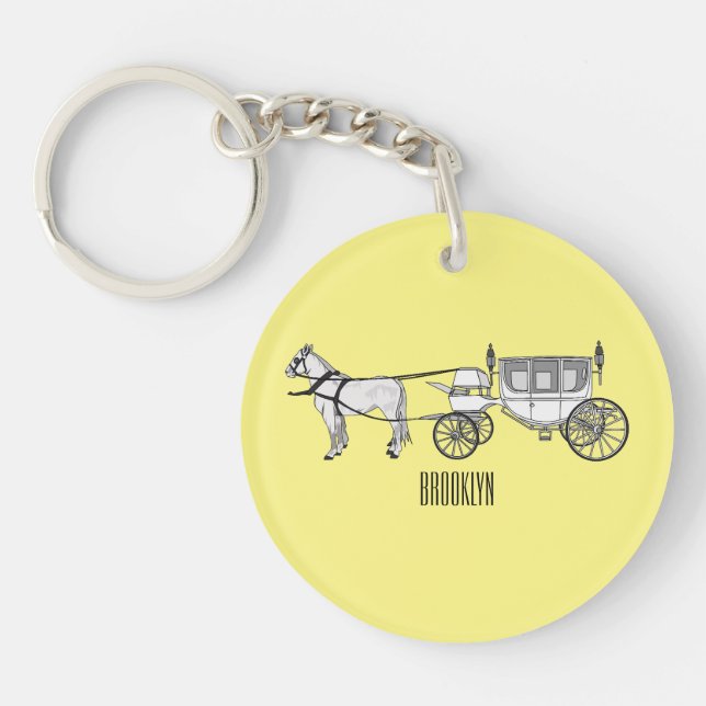 Wedding horse & carriage cartoon illustration key ring (Front)