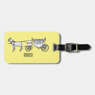 Wedding horse & carriage cartoon illustration luggage tag