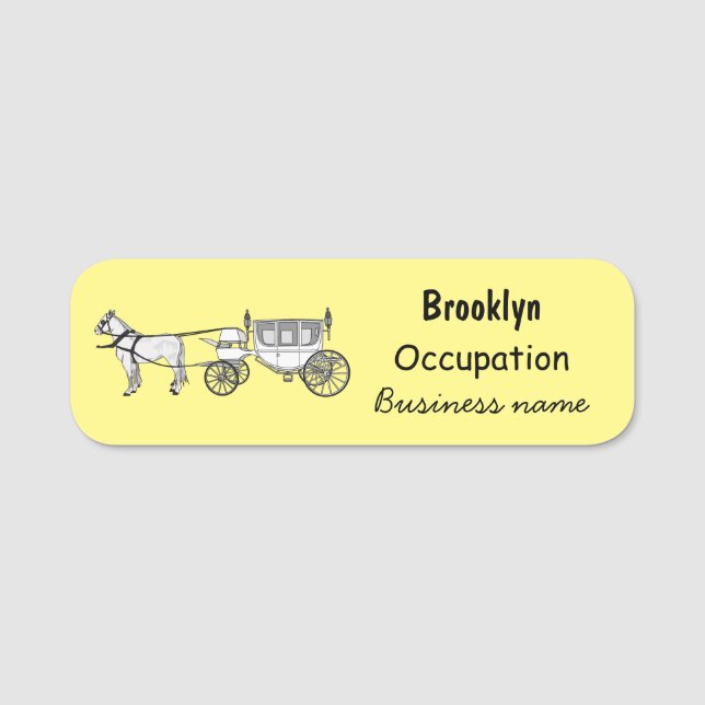 Wedding horse & carriage cartoon illustration name tag (Front)