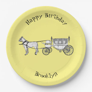 Wedding horse & carriage cartoon illustration paper plate