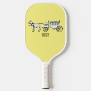 Wedding horse & carriage cartoon illustration pickleball paddle