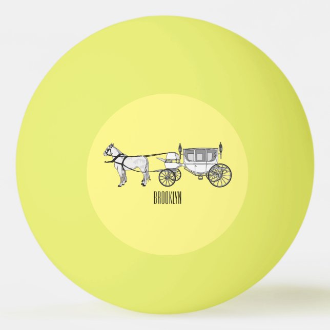 Wedding horse & carriage cartoon illustration ping pong ball (Front)