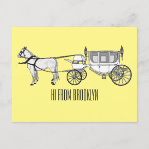 Wedding horse & carriage cartoon illustration postcard