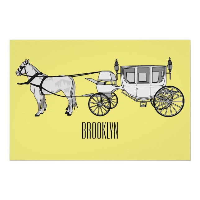 Wedding horse & carriage cartoon illustration poster (Front)