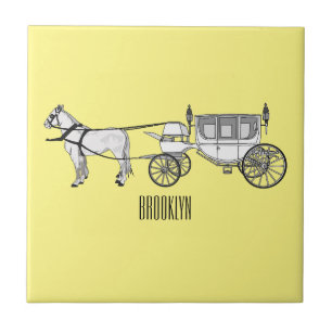 Wedding horse & carriage cartoon illustration tile