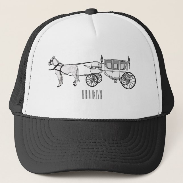 Wedding horse & carriage cartoon illustration trucker hat (Front)
