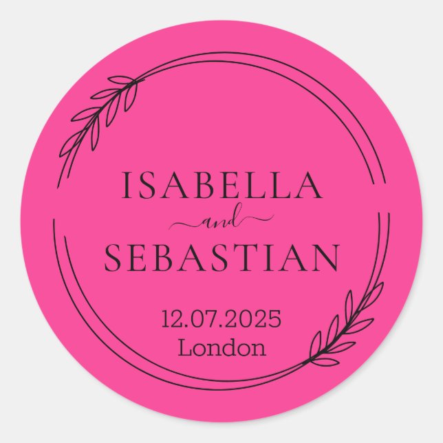 Wedding Hot Pink Fuchsia Colour Classic Round Sticker (Front)