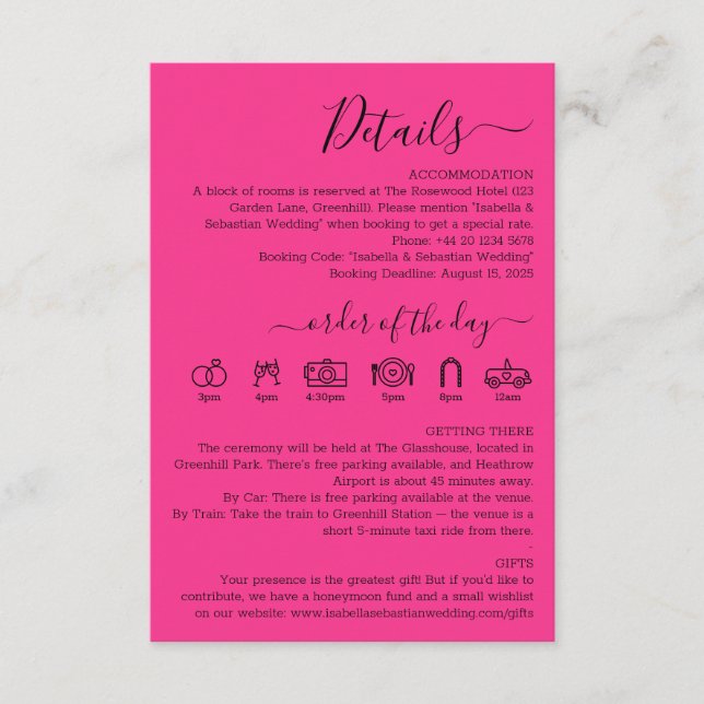 Wedding Hot Pink Fuchsia Details Enclosure Card (Front)