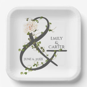 Wedding Hydrangea and Ivy Ampersand Paper Plate