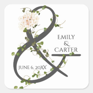 Wedding Hydrangea and Ivy Ampersand  Square Sticker