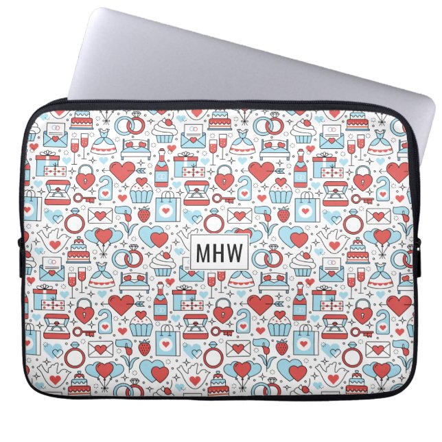 Wedding Icons custom monogram laptop sleeves (Front)