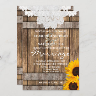 Wedding in a Rustic Wood and Lace Invitation