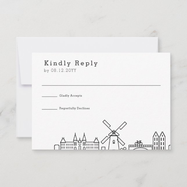 Wedding in Amsterdam | Stylised Skyline RSVP (Front)