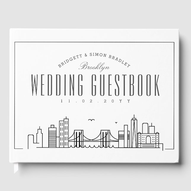Wedding In Brooklyn | Modern Deco Skyline Guest Book (Front)