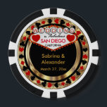 Wedding in (DIY City and State) Poker Chips<br><div class="desc">Casino style Poker Chips. Wedding in (Add Your City and State). Featuring deep red, gold and black design ready for you to personalise. Makes a great party favour keepsake for your guests. More colours are available. ✔Note: Not all template areas need changed. 📌If you need further customisation, please click the...</div>