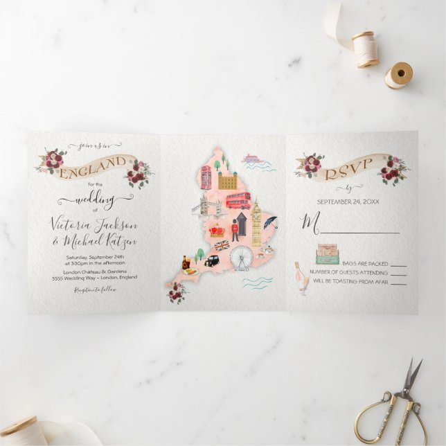 Wedding in England Tri-Fold Invitation (Inside)